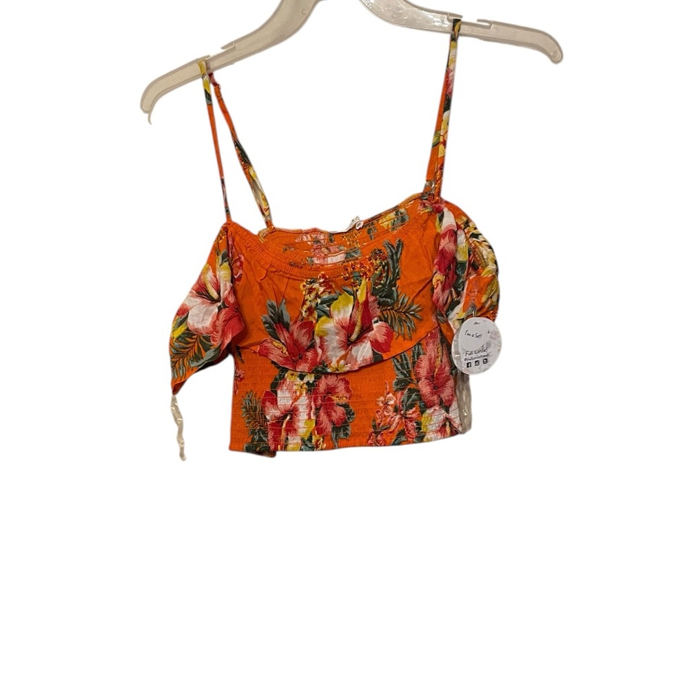 Jolie & Joy Sz 3xl Tropical Floral Orange Crop Top and skirt set Ptp 16” 15 L “